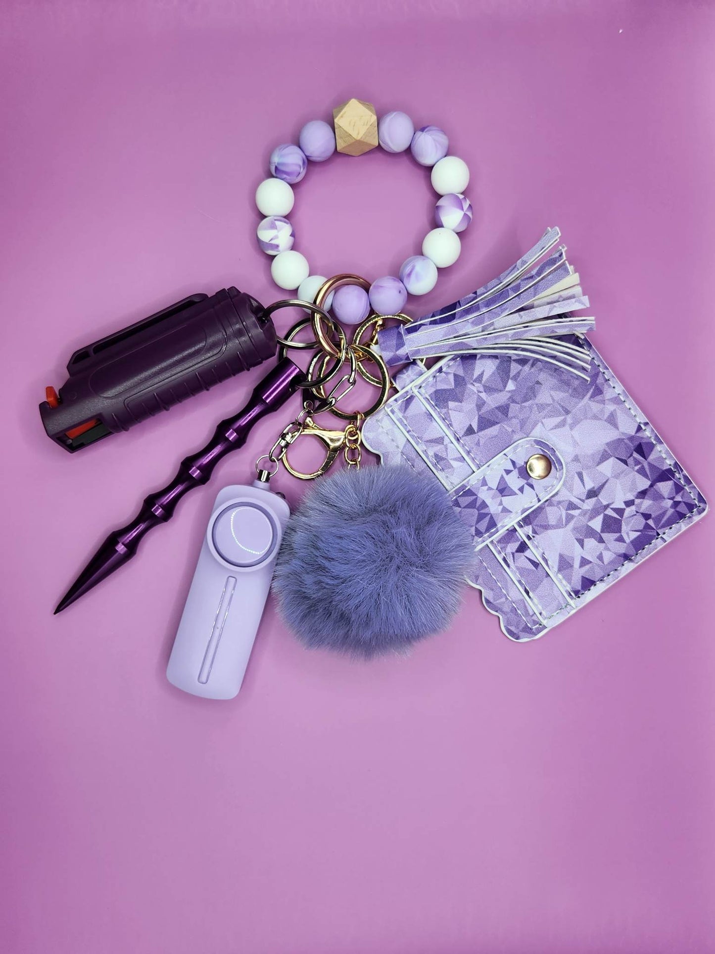 Purple Beaded Wallet - With Pepper Spray