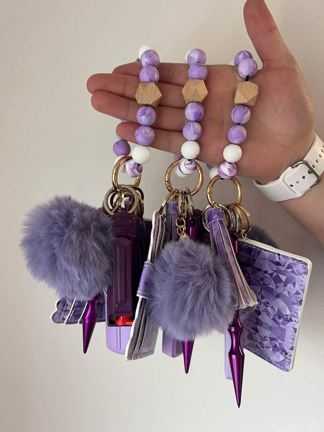 Purple Beaded Wallet - With Pepper Spray