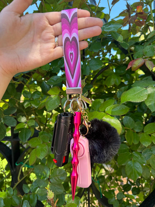 Pink and Black Heart Keychain